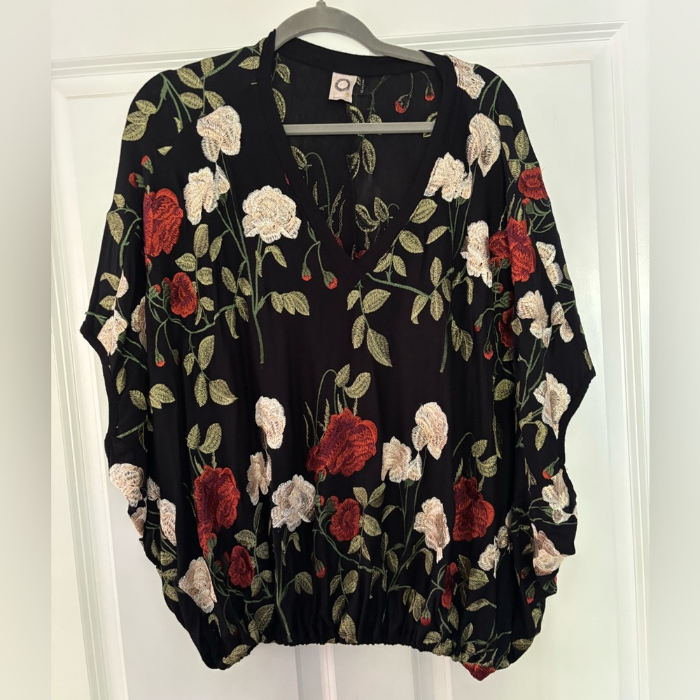 Anthropologie Floral Black Blouse